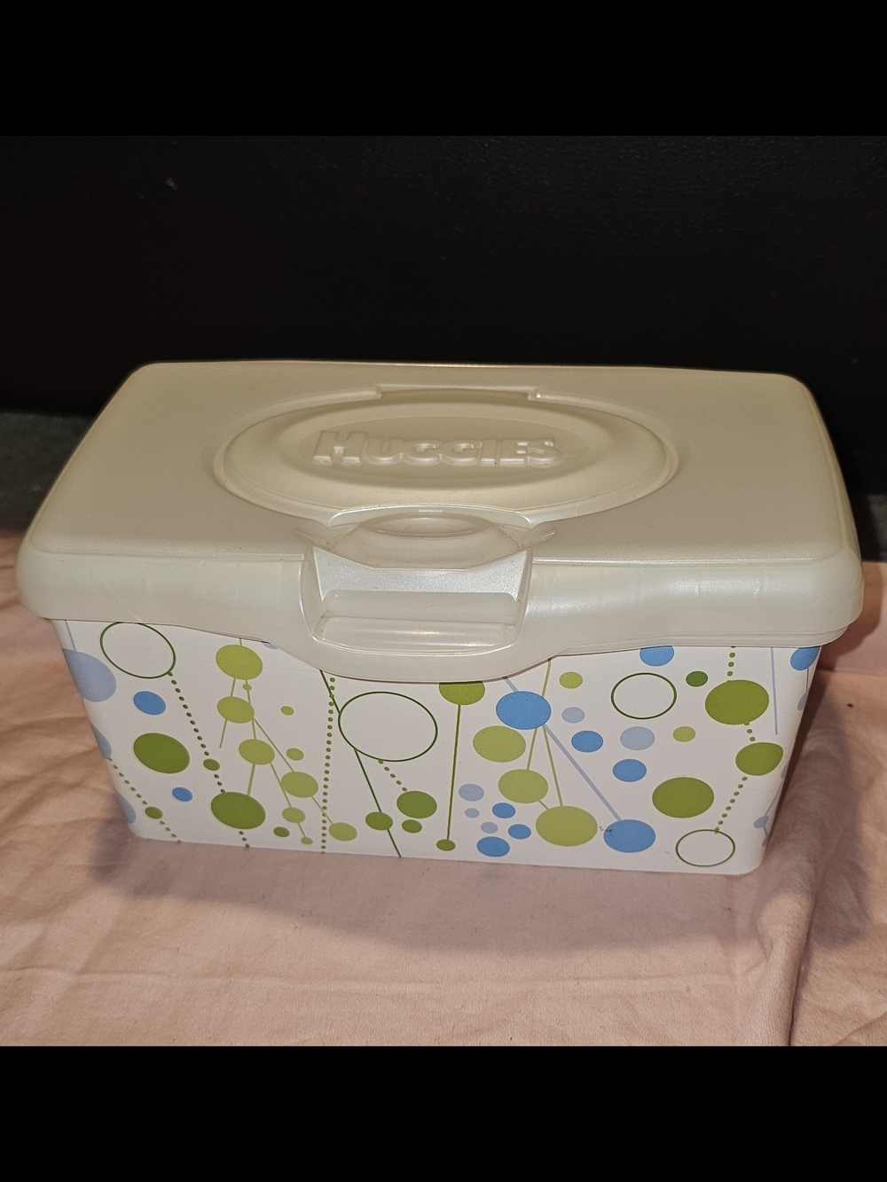 Huggies Wipe Dispenser Box with Green & Blue Dot Design